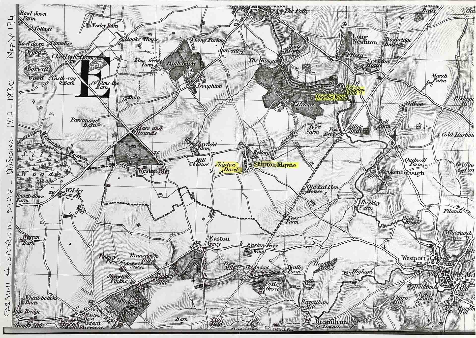 Cassini Historical Map Of Shipton Moyne - 1817-1830 - Map No. 174