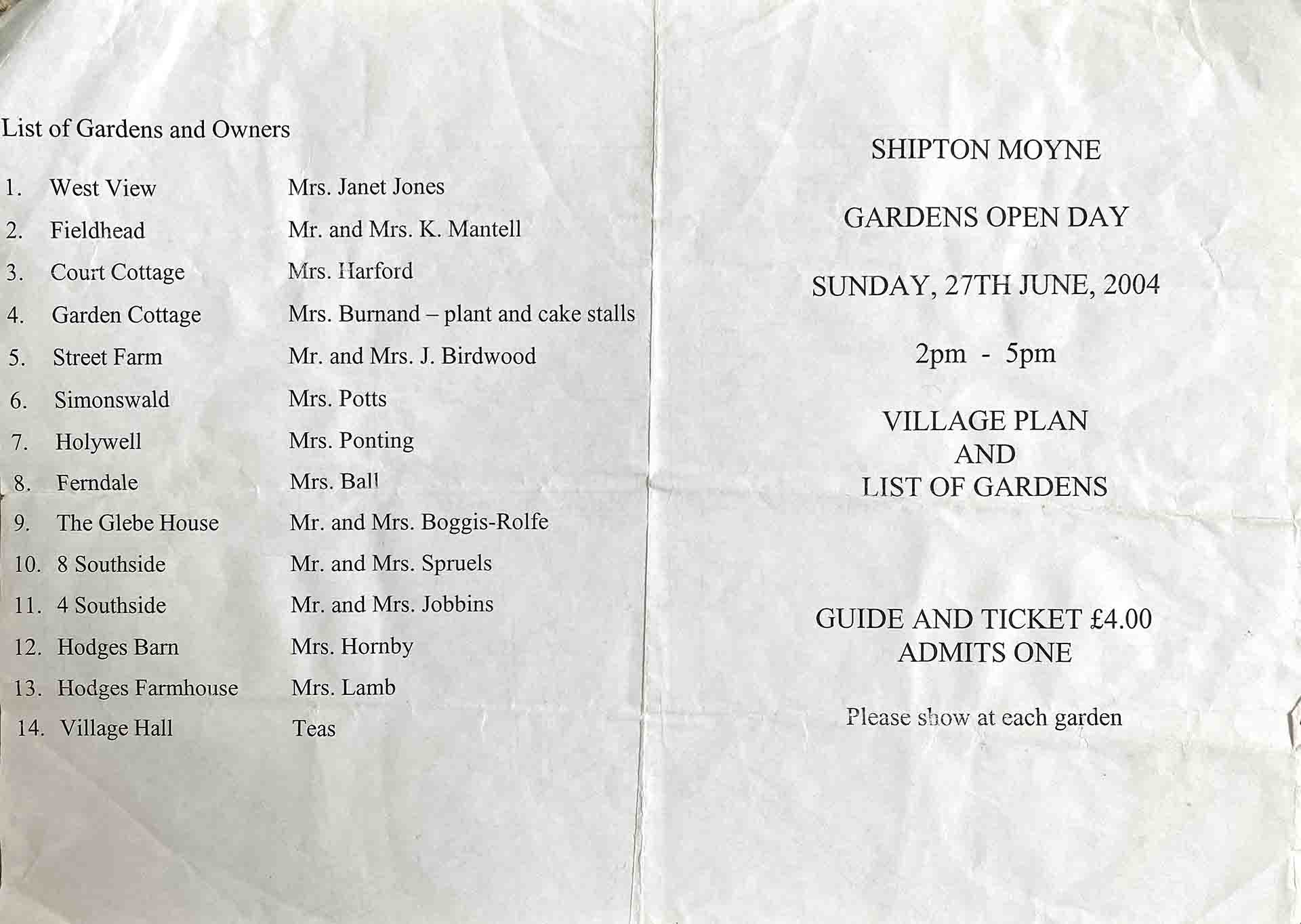 Gardens Open Days In Shipton Moyne 2004
